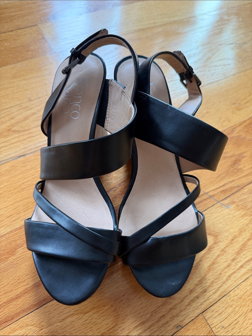 Franco Sarto Black Strappy Leather Sandals